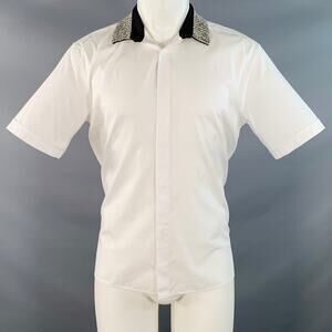 S White Beaded Cotton Crystals Hidden Placket Short Sleeve Shirt